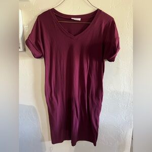 Zenana Outfitters Red burgundy, Cuffed Sleeve Relaxed dress with pockets